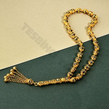 Koleksiyonluk Kraliyet Sembolü Mineli Telkari 14 Ayar Altın Tesbih