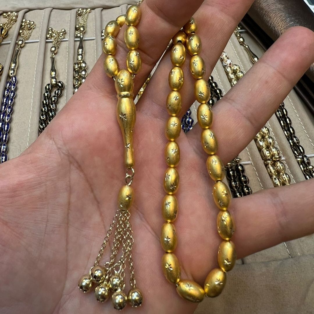 22 Ayar Mat Cimarlı Yıldız Kalemli Altın Tesbih